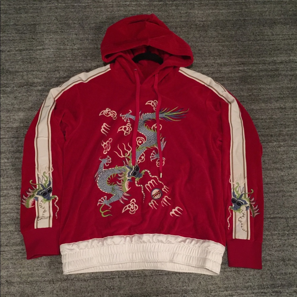 NWOT Gucci Men’s Dragon Velvet Hoodie Red Size L
